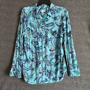 Talbots Blue Paisley Button Down Shirt Sz M